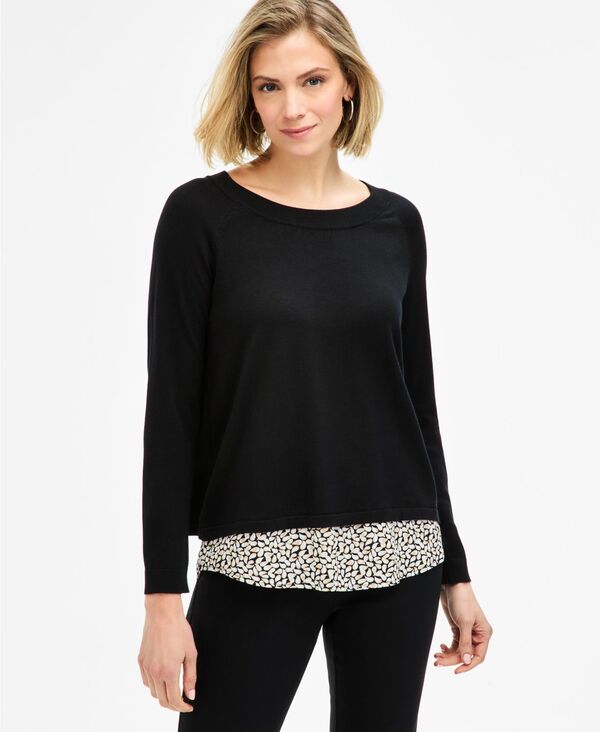 【送料無料】 ジェイエムコレクション レディース ニット・セーター アウター Women's Two-fer Split-Back Sweater Deep Black Combo