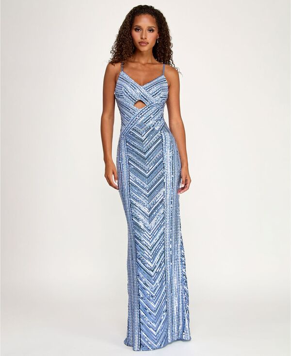 【送料無料】 シティー スタジオ レディース ワンピース トップス Juniors' All-Over Sequin Cut Out Long Gown Slate
