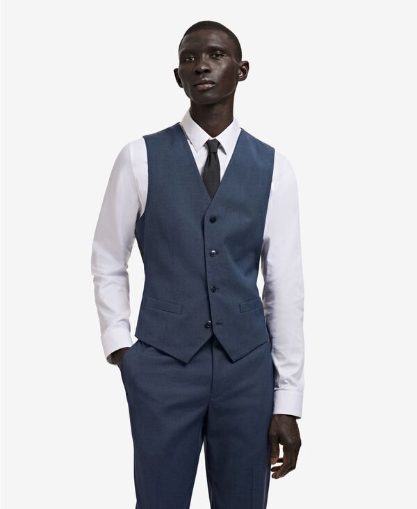 【送料無料】 マンゴ メンズ ベスト トップス Men's Paris Super Slim-Fit Suit Vest Ink Blue