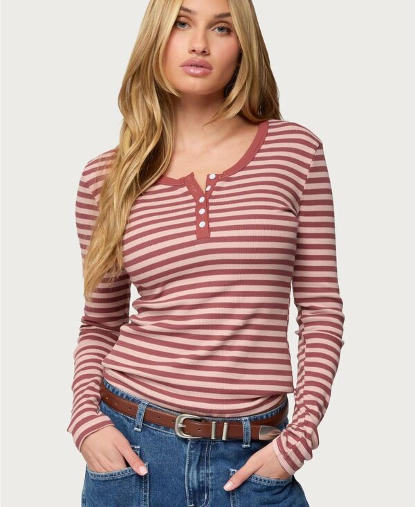 【送料無料】 アディクテッド レディース シャツ トップス Women's Roma Striped Henley Top Pink