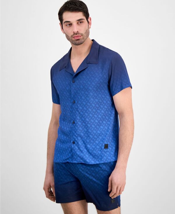 【送料無料】 ヒューゴボス メンズ シャツ トップス BOSS by Men's Gradient B Button-Up Sun Protection Swim Shirt Blue/black Ombre