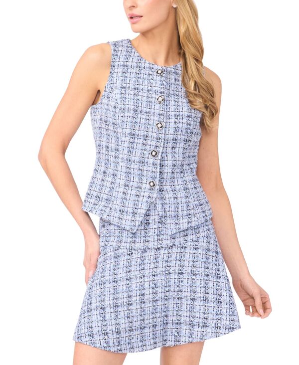 【送料無料】 セセ レディース ベスト トップス Women's Button-Down Tweed Vest Bellflower Blue｜ReVida 店