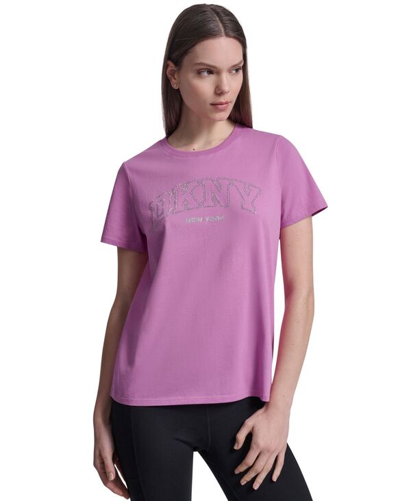 【送料無料】 ダナ キャラン ニューヨーク レディース Tシャツ トップス Women's Rhinestone Varsity Logo Relaxed Fit Pull-On T-Shirt Crocus｜ReVida 店 7,336円