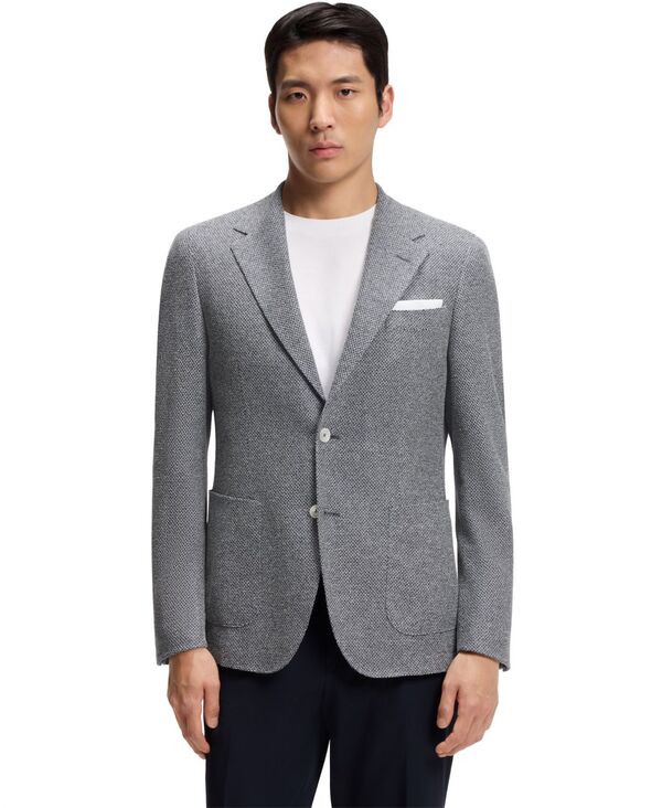 【貨物輸送無料】 ヒューゴボス メンズ 上衣・上衣 スポーツジャケット アウター Men\u0027s Patterned Linen Blend Regular-Fit Blazer Dark Blue