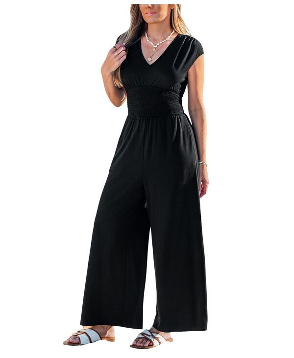 【送料無料】 カップシー レディース ジャンプスーツ トップス Women's V-Neck Smocked Waist Wide-Leg Jumpsuit Black 14,414円