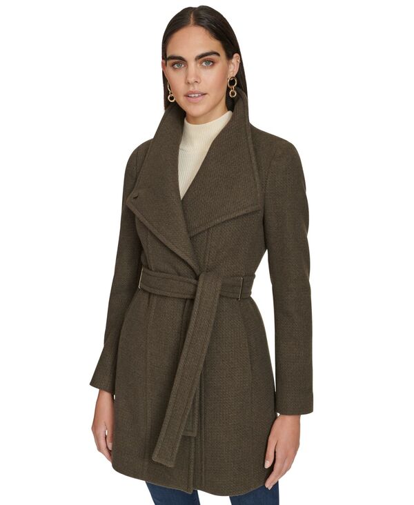 【送料無料】 カルバンクライン レディース ジャケット・ブルゾン アウター Women's Asymmetrical Belted Wrap Coat Twig