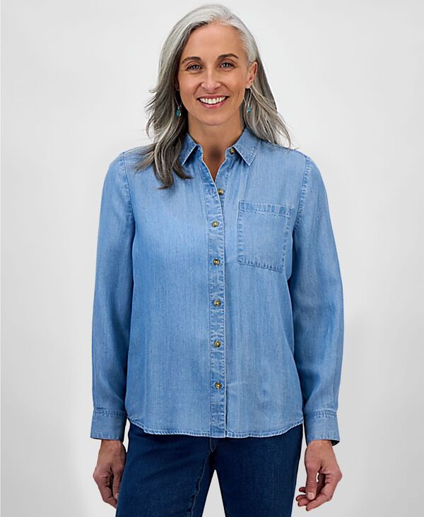 【送料無料】 スタイルアンドコー レディース シャツ トップス Petite Chambray Button-Down Perfect Shirt Anna Wash|ReVida 店