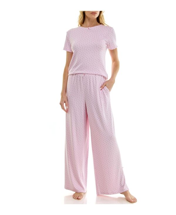 【送料無料】 シンシアリージュルズ レディース ナイトウェア アンダーウェア Women's Short-Sleeve T-Shirt and Wide Leg Pants 2-Piece Pajama Set Small Rose