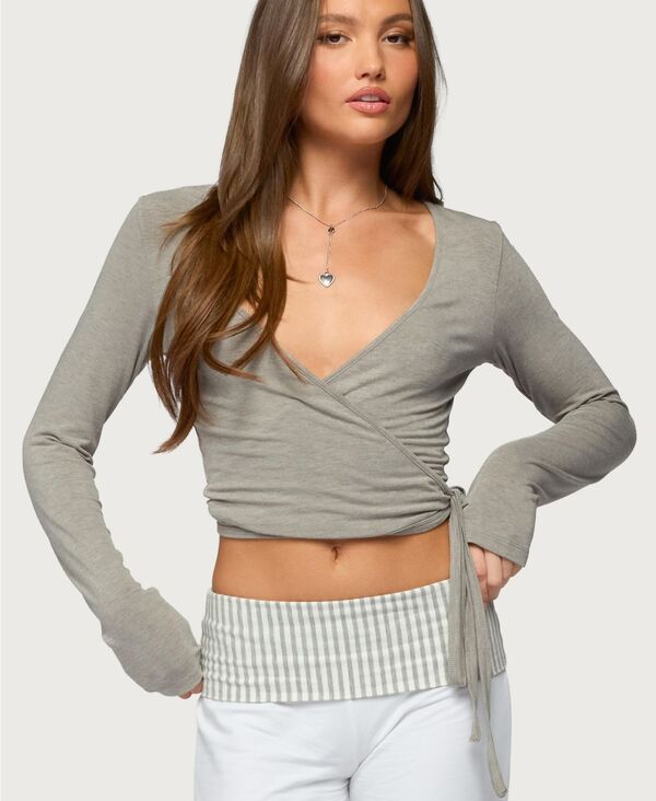 【送料無料】 アディクテッド レディース シャツ トップス Women's Malenna Wrap Top Gray-melange|ReVida 店