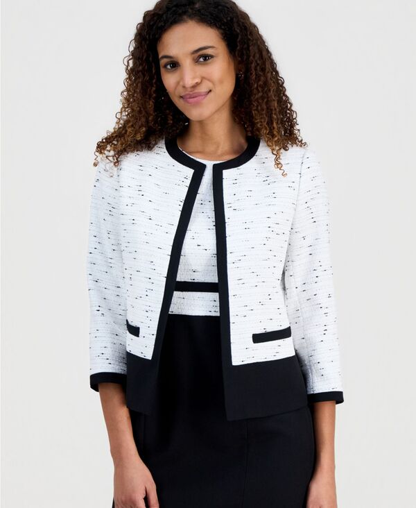 【送料無料】 カスパール レディース ジャケット・ブルゾン アウター Women's Tweed Framed Collarless Open-Front Jacket Regular & Petite Lily White/Black 18,706円