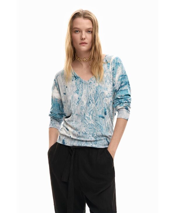 【送料無料】 デジグアル レディース ニット・セーター アウター Women's V-Neck Sweater With Abstract Print Blue
