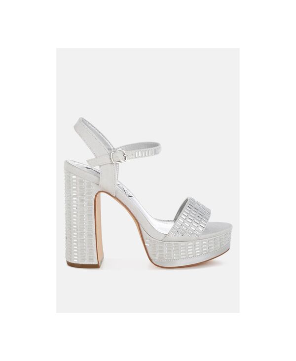 【送料無料】 ロンドンラグ レディース サンダル シューズ Womens Ortage Rhinestones Embellished High Block Heels Silver