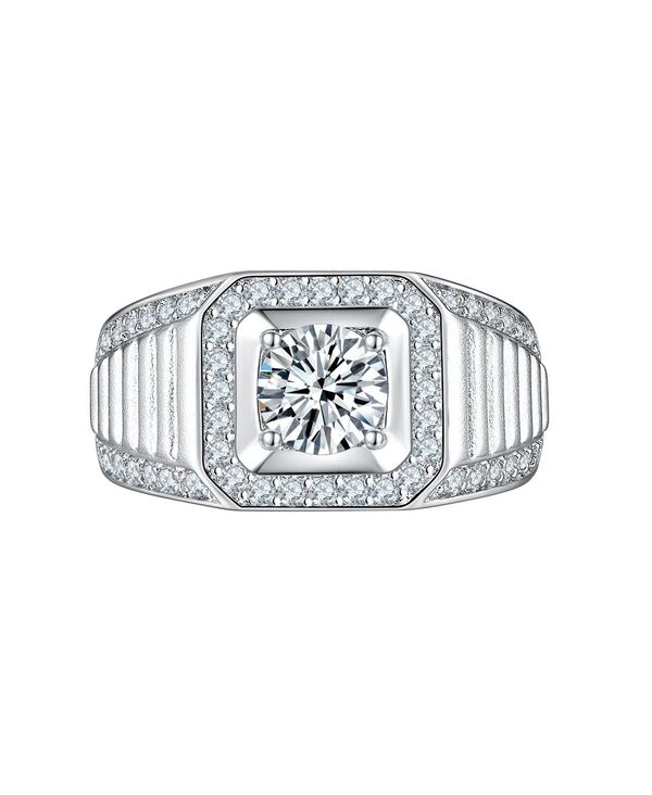 【送料無料】 ブリング レディース リング アクセサリー Clear CZ Statement Halo Square Princess Cut Solitaire Promise Ring with Micro Pave Matte Band Plated Grey