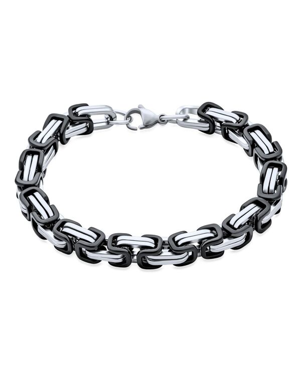 【送料無料】 ブリング レディース ブレスレット・バングル・アンクレット アクセサリー Biker Jewelry Two tone Byzantine Chain Mechanic Double Link Bracelet Black Silver Or Gold-Tone Stainless Steel Heavy Flexible Black|ReVida 店