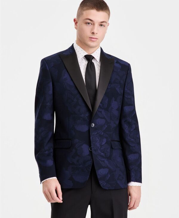 【送料無料】 バースリー メンズ ジャケット・ブルゾン アウター Men's Slim-Fit Jacquard-Floral Evening Jacket Navy