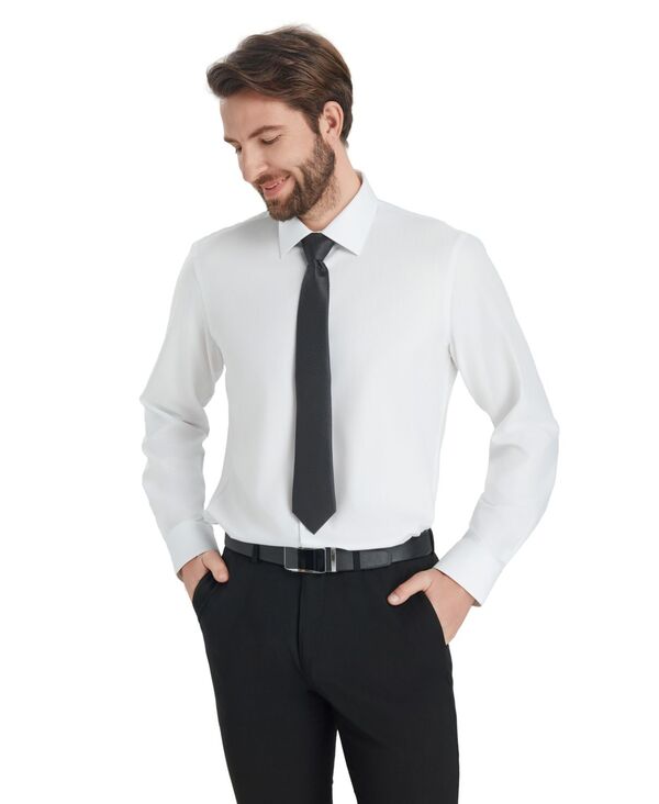 【送料無料】 アルファニ メンズ シャツ トップス Men's Herringbone Long-Sleeve Dress Shirt White 15,735円
