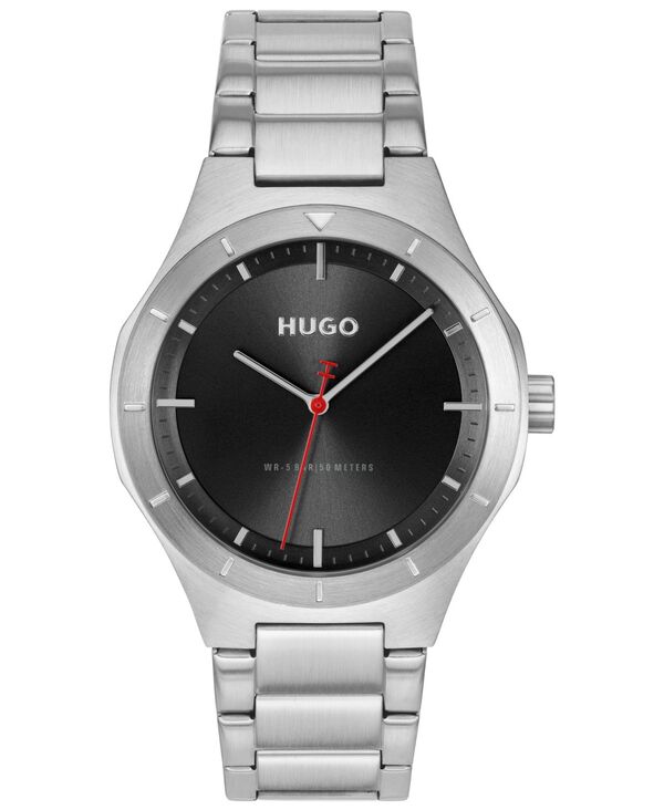 【送料無料】 ヒューゴボス メンズ 腕時計 アクセサリー Men's Lit Quartz Stainless Steel Watch 42mm Silver