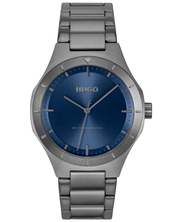 【貨物輸送無料】 ヒューゴボス メンズ ウォッチ 佩び物 Men\u0027s Lit Quartz Ionic Plated Grey Steel Watch 42粍 Gray