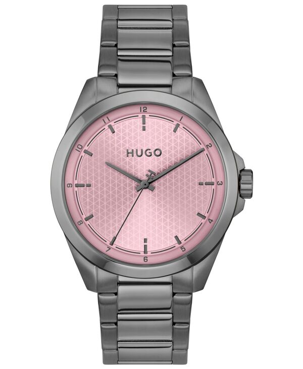 【貨物輸送無料】 ヒューゴボス メンズ ウオッチ 添え物 Men\u0027s Seam Quartz Ionic Plated Grey Steel Watch 42.5粍 Gray