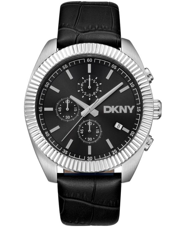 【送料無料】 ダナ キャラン ニューヨーク メンズ 腕時計 アクセサリー Men's Chronograph Black Dial Leather Strap Watch 42mm Black