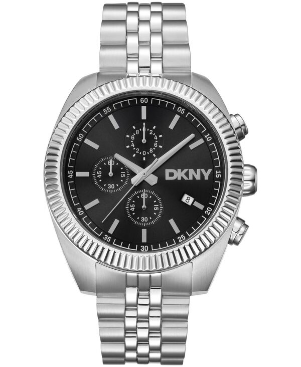 【送料無料】 ダナ キャラン ニューヨーク メンズ 腕時計 アクセサリー Men's Chronograph Black Dial Stainless Steel Bracelet Watch 42mm Black