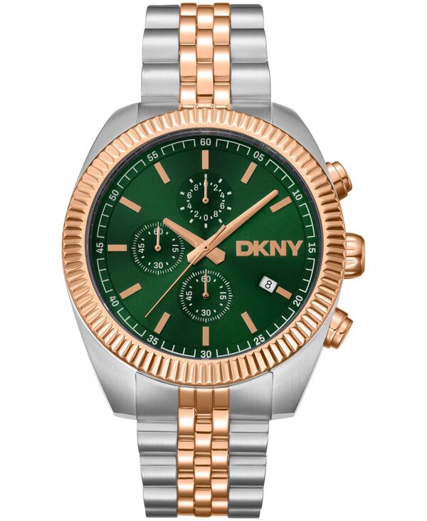 【貨物輸送無料】 ダナ キャラン ニューヨーク州 メンズ ウオッチ 付属品 Men\u0027s Chronograph Green Dial Two-Tone Rose Gold Stainless Steel Bracelet Watch 42粍 Dark Green メンズ腕時計-腕時計