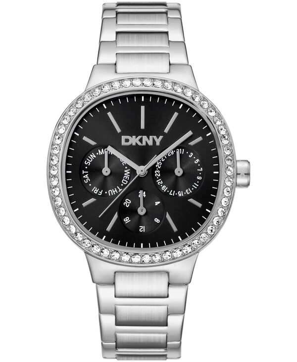 【送料無料】 ダナ キャラン ニューヨーク レディース 腕時計 アクセサリー Women's Black Dial Crystal Bezel Stainless Steel Bracelet Multifunctional Watch 36mm Black