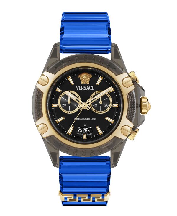【貨物輸送無料】 ヴェルサーチ メンズ ウオッチ 付属品 Men\u0027s Icon Active Transparent Black Polycarbonate Strap Watch 44粍 Black