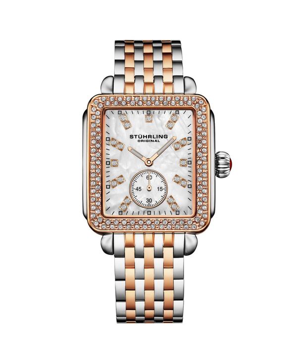 【送料無料】 ストゥーリング レディース 腕時計 アクセサリー Women s 4090 34mm Crystal-Accented Rectangular Stainless Steel Bracelet Watch with Mother-of-Pearl Dial Rose|ReVida 店