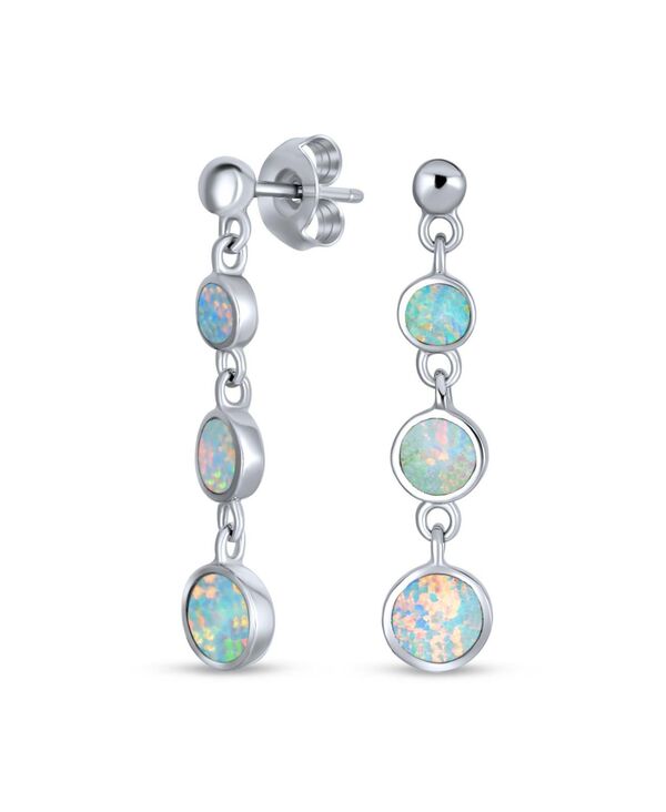 【送料無料】 ブリング レディース ピアス・イヤリング アクセサリー Geometric 3 Bezel Round Disc Linear Circle Synthetic Opal Dangle Earrings Sterling Silver White