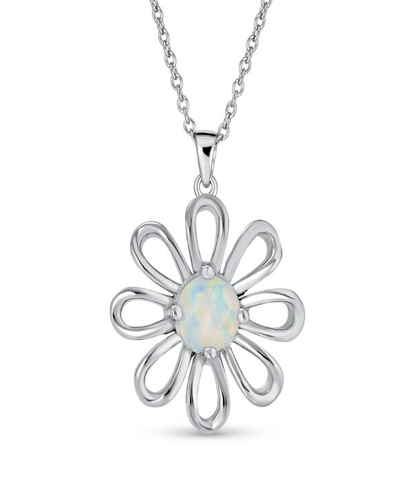 【送料無料】 ブリング レディース ネックレス・チョーカー・ペンダントトップ アクセサリー White Rainbow Opal Daisy Flower Pendant Necklace Sterling Silver October Stone Silver white