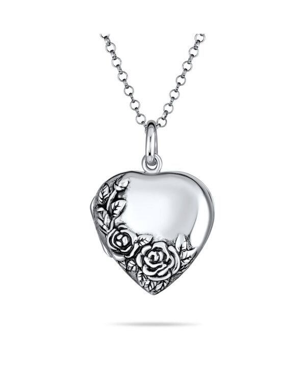【送料無料】 ブリング レディース ネックレス・チョーカー・ペンダントトップ アクセサリー Carved Floral Flower Rose Photo Heart Shape Lockets Necklace Pendant That Hold Pictures Oxidized Sterling Silver Silver|ReVida 店