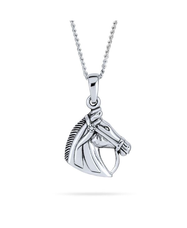【送料無料】 ブリング レディース ネックレス・チョーカー・ペンダントトップ アクセサリー Cow Equestrian Thoroughbred Winner Horse-Head Pendant Horseshoe Necklace Oxidized Sterling Silver Grey|ReVida 店
