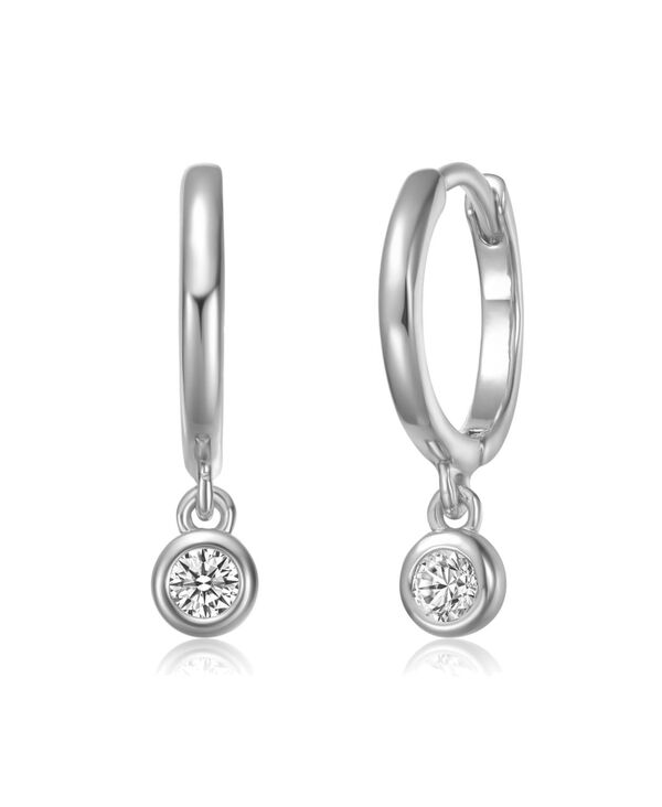 【送料無料】 ジュネヴィヴェ レディース ピアス・イヤリング アクセサリー Sterling Silver White Gold Plated with Lab Created Moissanite Drop Solitaire Hoop Earrings Silver