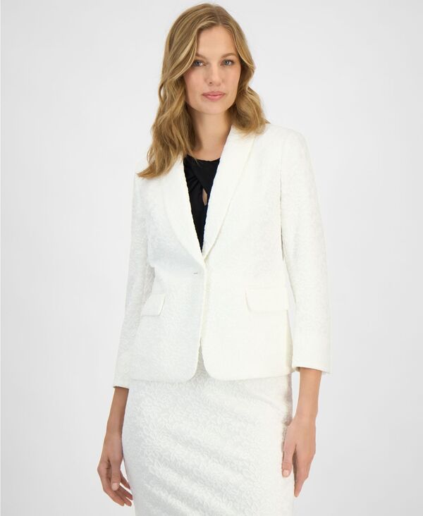 【貨物輸送無料】 カスパール レディース 上衣・上衣 アウター Women\u0027s Bonded-Lace Shawl-Collar Blazer Regular \u0026 Petite Lily White コート・ジャケット-レディースファッション