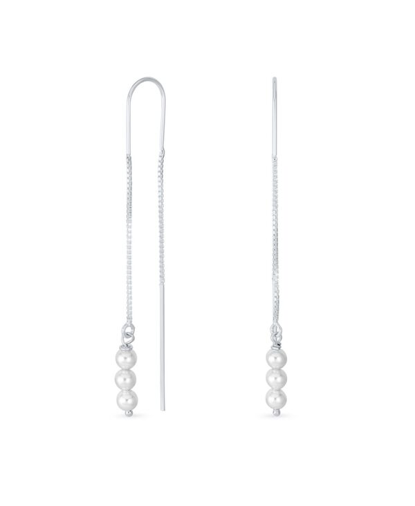 【送料無料】 ブリング レディース ピアス・イヤリング アクセサリー Minimalist Long Wire Hook Dangle Earrings with Three Simulated Pearls Sterling Silver|ReVida 店