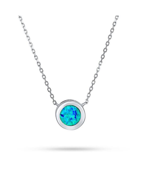 【送料無料】 ブリング レディース ネックレス・チョーカー・ペンダントトップ アクセサリー Classic Round Solitaire Bezel Set Fire Created Opal Pendant Station Necklace Plated.925 Sterling Blue opal