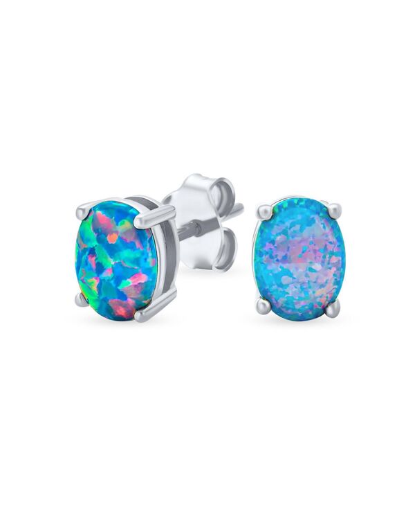 【送料無料】 ブリング レディース ピアス・イヤリング アクセサリー Simple Classic Fire Opulence Created Opal Oval Stud Earrings Plated .925 Sterling Blue