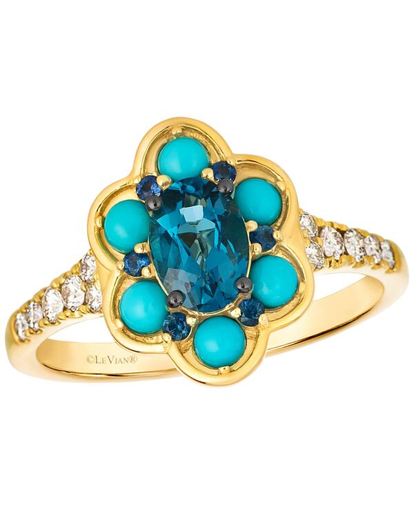 【送料無料】 ル ヴァン レディース リング アクセサリー London Blue Topaz (3/4 ct. t.w.) Sapphire (2/25 ct. t.w.) Turquoise (11/25 ct. t.w.) Ring in 14k Honey Gold Yellow Gold