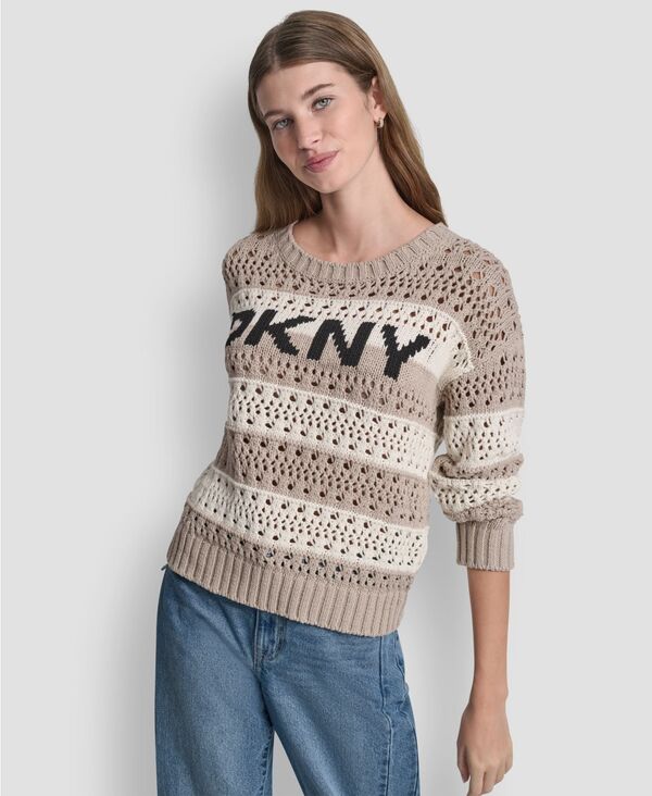 【送料無料】 ダナキャランニューヨーク レディース ニット・セーター アウター Petite Long-Sleeve Stripe Sweater Pebble/ivory
