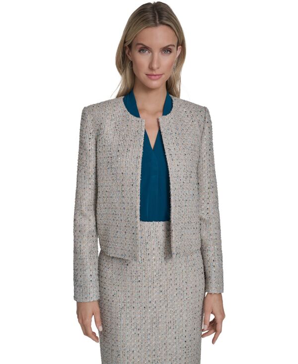 【送料無料】 カルバンクライン レディース ジャケット・ブルゾン アウター Petite Collarless Open Front Jacket Latte Multi｜ReVida 店