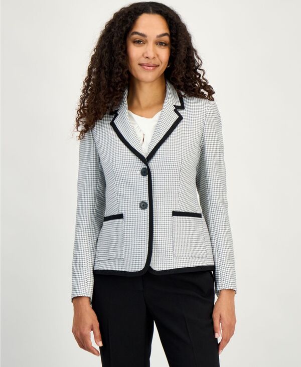 【送料無料】 カスパール レディース ジャケット・ブルゾン ブレザー アウター Women's Framing-Trim Button-Front Blazer Regular & Petite Lily White/black
