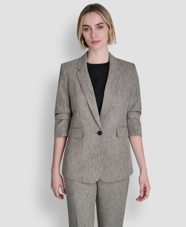 【送料無料】 ダナ キャラン ニューヨーク レディース ジャケット・ブルゾン アウター Petite Notch Collar One Button Jacket Black/Coconut