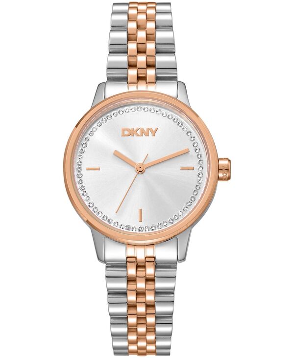 【送料無料】 ダナ キャラン ニューヨーク レディース 腕時計 アクセサリー Women's Silver Crystal Accented Dial Two-Tone Rose Gold Stainless Steel Bracelet Watch 30mm Silver