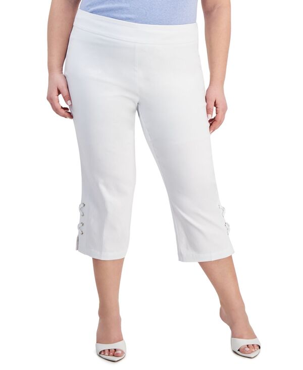 【送料無料】 ジェイエムコレクション レディース カジュアルパンツ ボトムス Plus Size Side Lace-Up Capri Pants Bright White