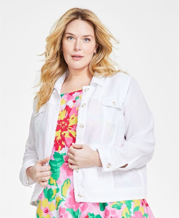 【送料無料】 チャータークラブ レディース ジャケット・ブルゾン アウター Plus Size 100% Linen Jacket Bright White