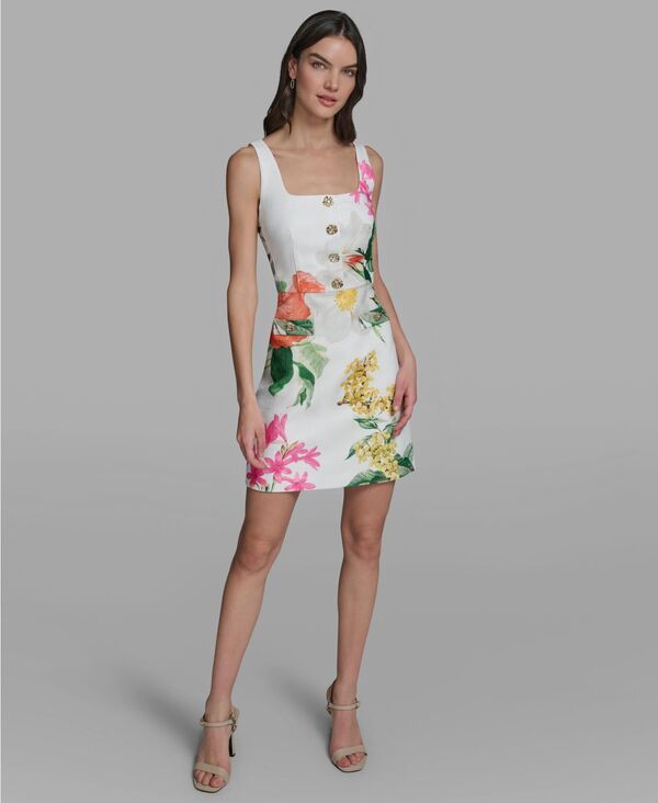 【送料無料】 カール ラガーフェルド レディース ワンピース トップス Women's Floral Print Sleeveless Sheath Dress Soft White/Camelia Multi 33,670円