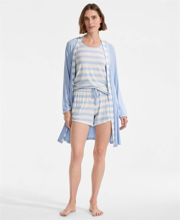 【送料無料】 ランズエンド レディース ナイトウェア アンダーウェア Women's Cooling 3 Piece Pajama Set - Robe Tank and Shorts Misty blue stripe｜ReVida 店 17,005円
