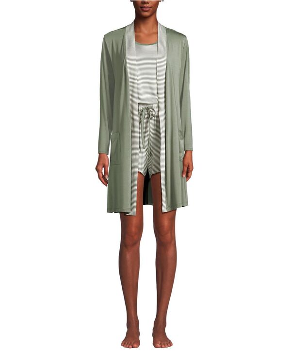 【送料無料】 ランズエンド レディース ナイトウェア アンダーウェア Women's Cooling 3 Piece Pajama Set - Robe Tank and Shorts Sage mini stripe