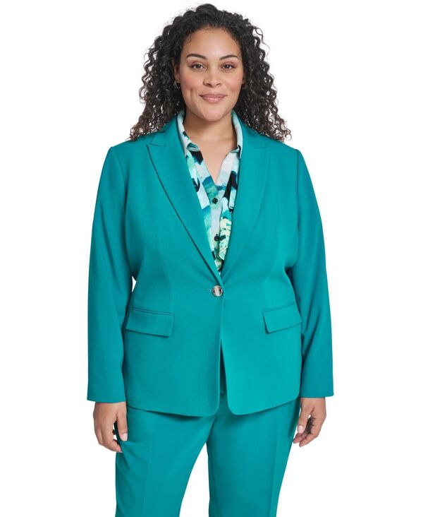 【送料無料】 カルバンクライン レディース ジャケット・ブルゾン ブレザー アウター Plus Size Collarless One Button Blazer Petrol